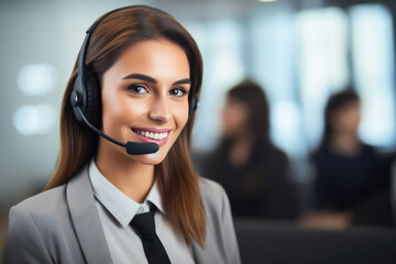 Professional Call Center Environment: Female Operator in Action - Powered by Adobe