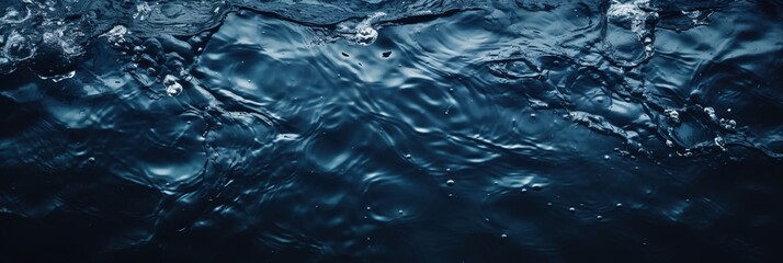 banner dark blue water surface with ripples top view - obrazy, fototapety, plakaty