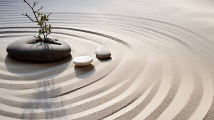 Two rocks and a plant in the middle of a pond