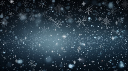 A dark background with snow flakes and stars