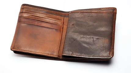 A brown leather wallet on a white background