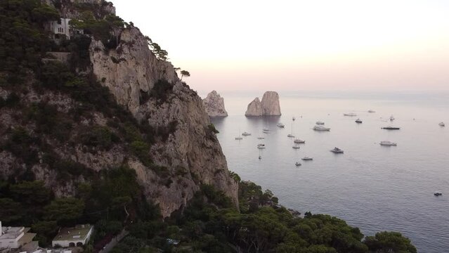 Amazing drone footage at sunset in Capri Italy
