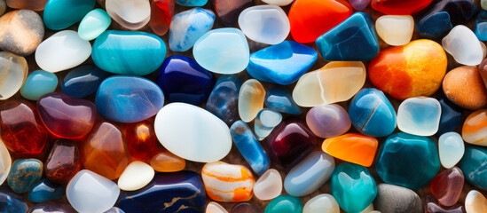 Beachside Brilliance: Assorted Gemstones in Focus - obrazy, fototapety, plakaty