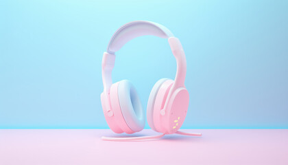 Upbeat headset 3D icon in neon colors, pastel backdrop.