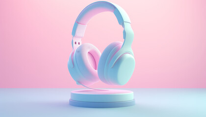 Upbeat headset 3D icon in neon colors, pastel backdrop.