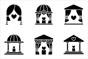 hall icon set, isolated wedding outline icon set on white background