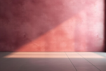 Beautiful Light Pink Orange Gradient Background: Empty Space in White Tones with a Play of Light and Shadow on the Wall and Floor. Ideal for Design or Creative Work.