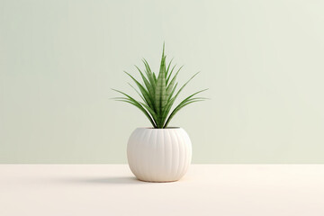House Plants in White Pots on Blue Background: Bohemian Style Tropical Plant in Ceramic Pot. Plain Isolated on White Background.
