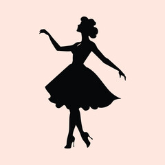 Silhouette woman in dress wear high heels, ballerina, housemaid, vector isolated 