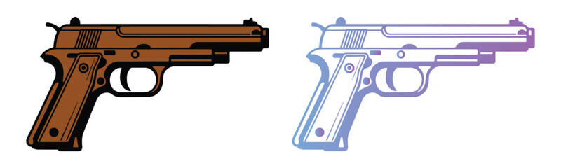 Pistol gun icon, handgun, colored and gradient vector illustration isolated 