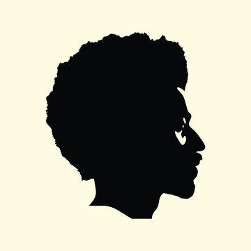 Silhouette of African American, man with afro hairstyles, men profile, side view, vector illustration