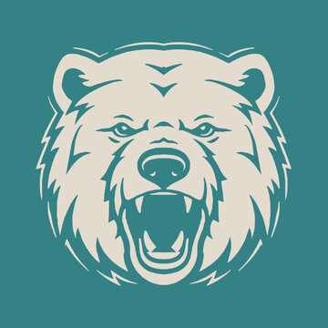 Angry bear head mascot logo, big bear, vector illustration design concept