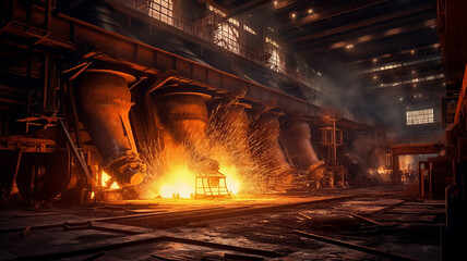 Iron and steel making factory, Steel industry. - obrazy, fototapety, plakaty