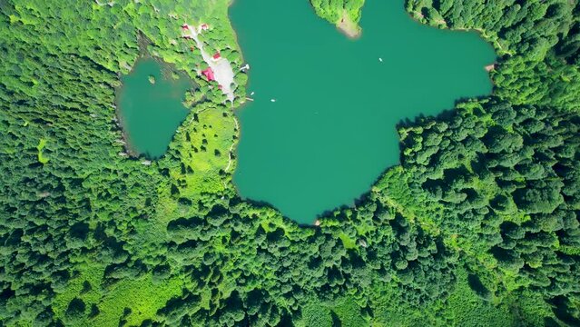Artvin Borcka Karag&ouml;l wonderful body of water among green vegetation viewing from air