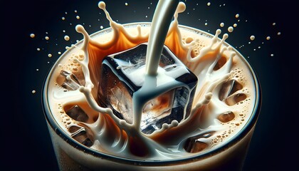 Pouring milk in cold coffee