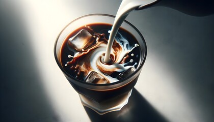 Pouring milk in cold coffee