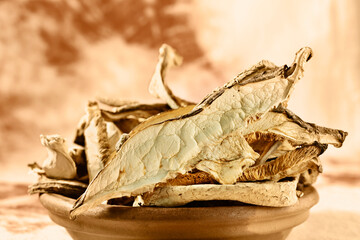Detail of brown dried mushrooms