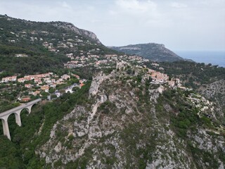 Fototapeta na wymiar Road viaduct Eze hill top village France Drone , aerial , view from air .
