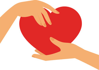 Female hands hold heart. Mental mind peace concept. Symbol of kindness, love, empathy, charity and family. Vector isolated illustration. Positive human feelings concept.