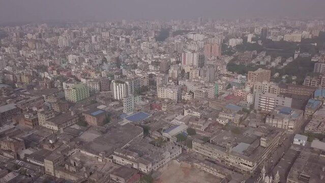 Aerial view of Dhaka cityscape, Dhaka, Bangladesh, Density area of Dhaka city in Drone shot