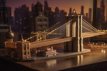 Obraz premium The most famous bridges in the world, New York City Brooklyn Bridge captured in hyper-realistic glory, the sunrise casting a golden glow on the iconic structure.