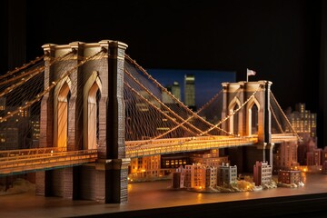 The most famous bridges in the world, New York City Brooklyn Bridge captured in hyper-realistic glory, the sunrise casting a golden glow on the iconic structure. - obrazy, fototapety, plakaty