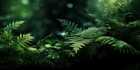Fototapeta na wymiar A wallpaper featuring a green fern against a forest backdrop, Generative AI