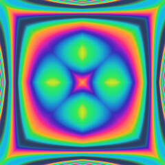 Abstract Kaleidoscopic geometric pattern. Hypnotic background in neon psychedelic acid rainbow colors.