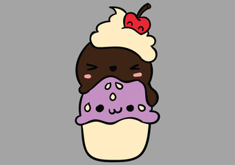 cute kawaii ice cream vector illustration