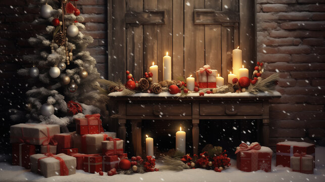 Christmas Background Wallpaper With A Fireplace