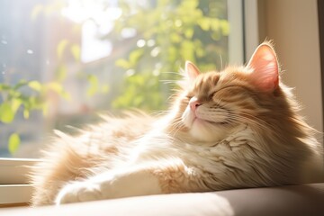 AI gatto che dorme sereno al sole caldo d'estate 01