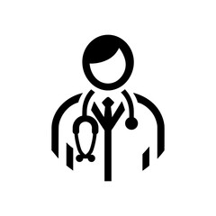 Male doctor with a stethoscope. Black medical icon on a white background. Vector illustration