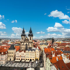 Fototapeta na wymiar Prague, bird view from Town Hall tower, aerial image