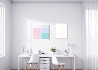 Fototapeta na wymiar A minimalist with clean lines, bright room, pastel colors, this modern indoor space. 