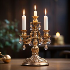 Fototapeta na wymiar golden candelabra for New Year's interior concept. Glamour, vintage, luxury style. Happy New Year and Christmas holiday concept. square