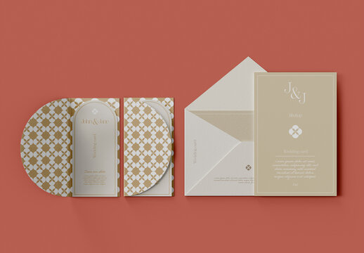 Top View of Wedding Cards Mockup