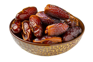  Dates in a luxury bowl isolated on a transparent background. Dates PNG Generative AI