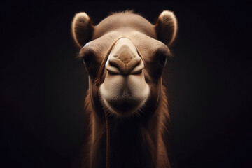 portrait of a camel isolated on black background with copy space. ai generative