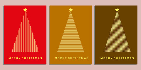 Set of Christmas Card Designs with Simple Geometric Christmas Tree Illustration. Modern Luxury Christmas Cards with Merry Christmas