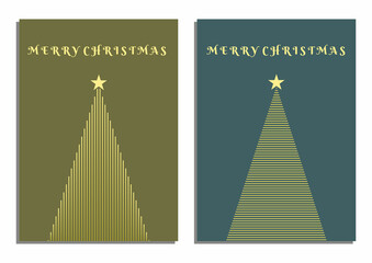 Set of Christmas Card Designs with Simple Geometric Christmas Tree Illustration. Modern Luxury Christmas Cards with Merry Christmas