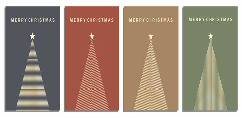 Set of Christmas Card Designs with Simple Geometric Christmas Tree Illustration. Modern Luxury Christmas Cards with Merry Christmas