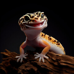 portrait of a happy smiling gecko isolated on black background with copy space. ai generative
