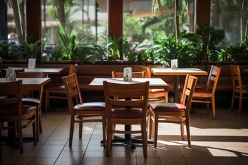 an empty restaurant photograph, photography, professional quality --ar 3:2 --v 5.2 Job ID: 55564681-a3fb-4f50-a84f-411309cb9842