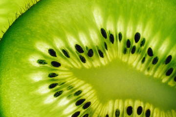 macro photography of green fresh kiwi slice. close-up kiwi texture