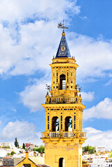 Tower, bell tower of the church of Santiago de Alcalá de Guadaíra, located in the Plaza del...
