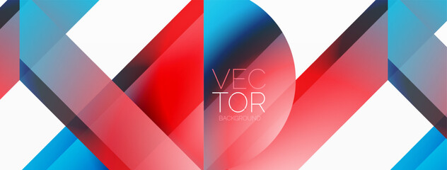 Obraz premium Vibrant color triangles and circles on white background intertwine to create captivating and harmoniously balanced composition for digital designs, presentations, website banners, social media posts