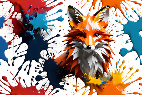 fox splattered with colorful paint
