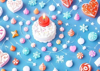 Pattern of ornaments on a uniform background. 