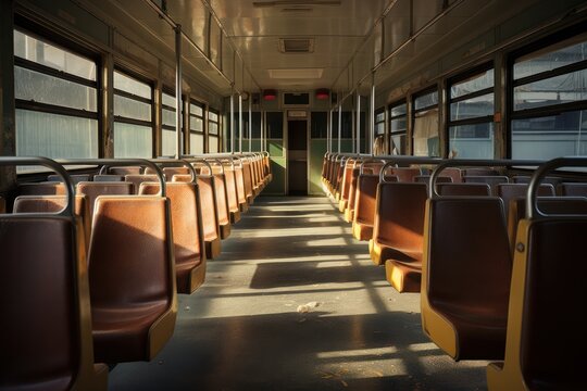 inside an empty bus, nobody is here photograph, photography, professional quality --ar 3:2 --v 5.2 Job ID: 93e46851-ae74-4be9-b1b3-4d99a35fb6e3