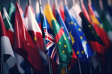A picture of a bunch of flags hanging on a pole. This versatile image can be used for various purposes - Powered by Adobe